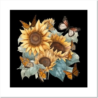 Butterflies Sunflower Posters and Art